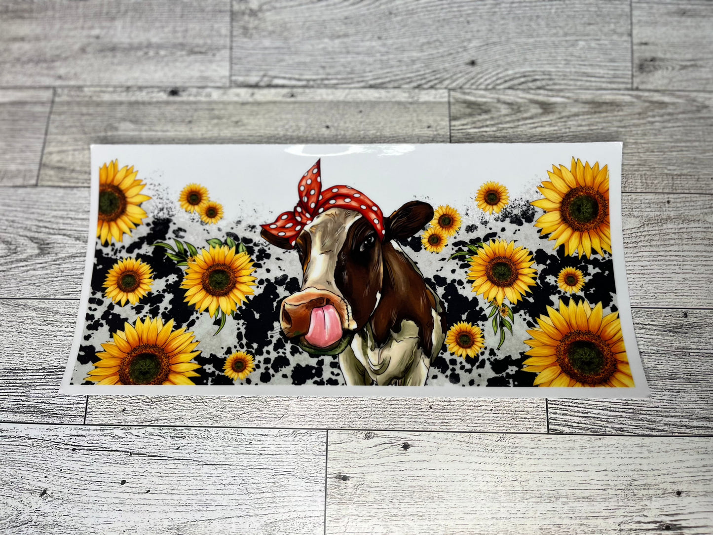 Uv 16 0z wrap Sunflowers Cow